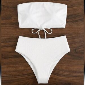 Tie Back Bandeau 2 Piece Bikini Set, L (8-10), White